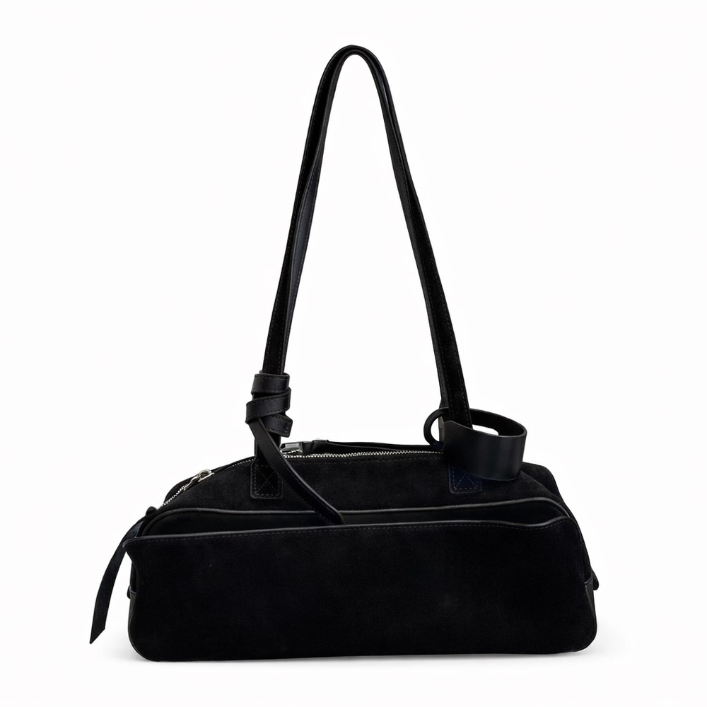 Korean Handmade Elegant Black Suede Women's Handbag perfect for work